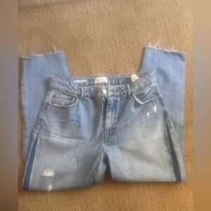 Bershka Blue Straight Leg Denim with Distressed Details